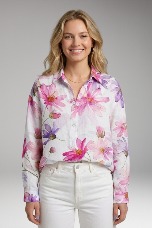 Women's Blouse with Patterned Surface and Stretch Fabric
