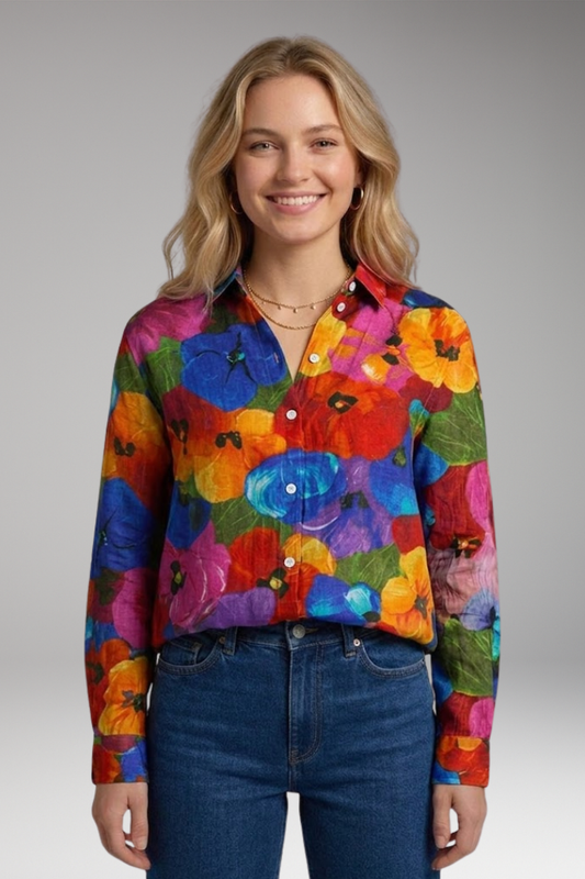 Women's Blouse with Patterned Surface and Stretch Fabric