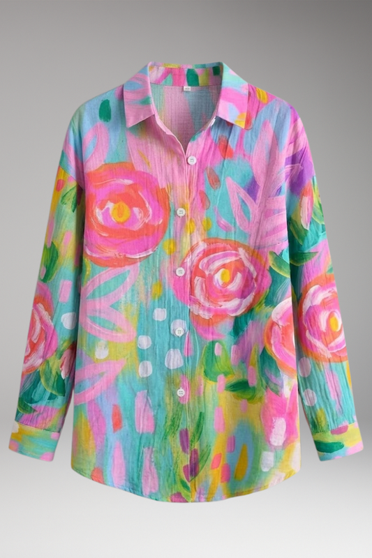 Women's Blouse with Patterned Surface and Stretch Fabric