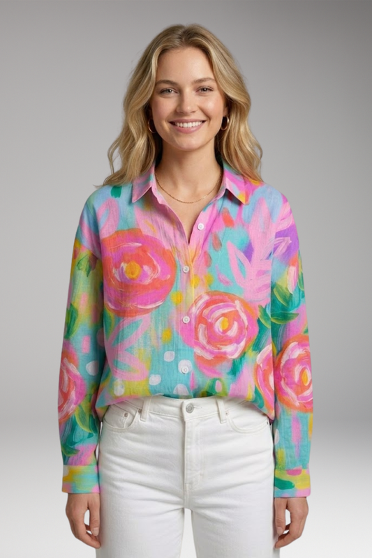 Women's Blouse with Patterned Surface and Stretch Fabric