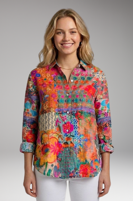 Women's Blouse with Patterned Surface and Stretch Fabric