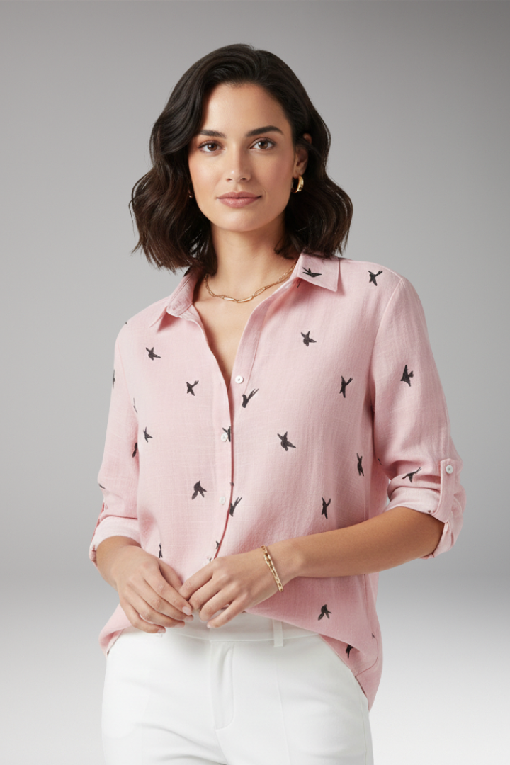 Women’s Blouse with Pointed Collar and Button Closure