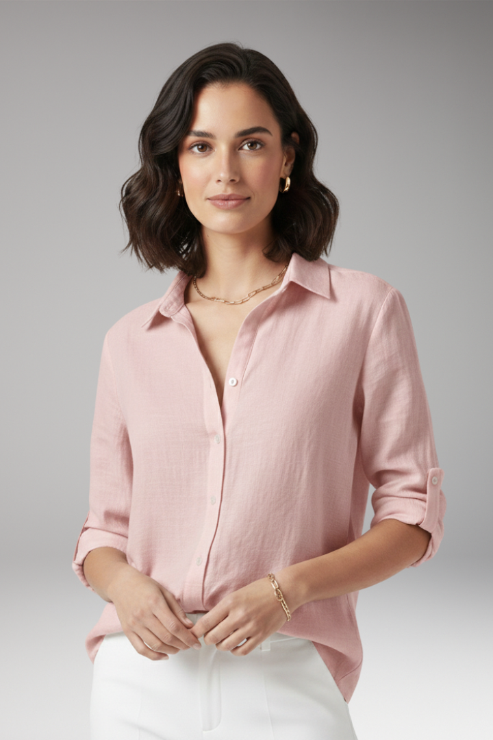 Women’s Blouse with Pointed Collar and Button Closure