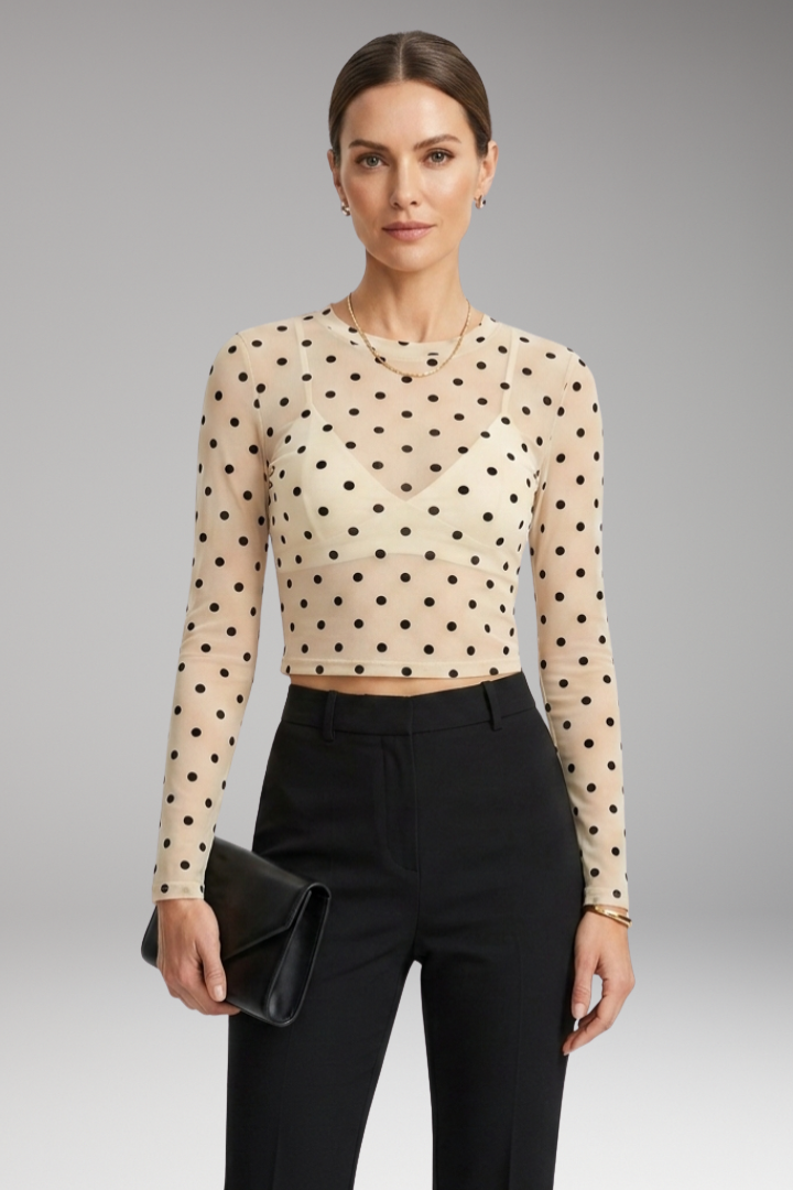 Women's Blouse with Polka Dots and Long Sleeves
