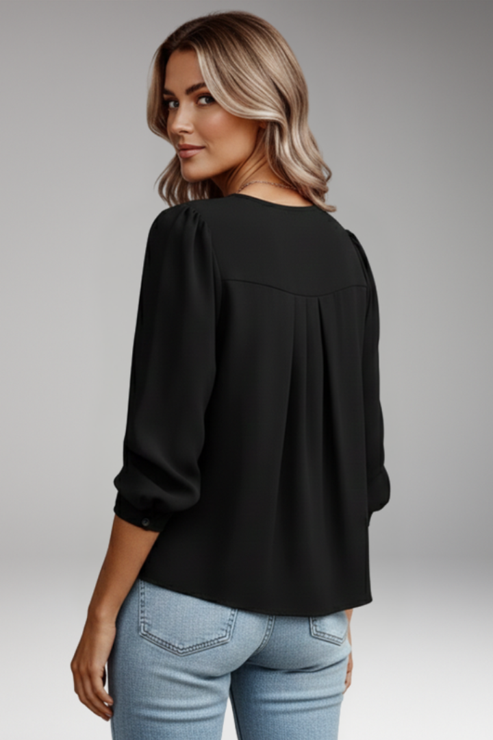 Women's Blouse with Round Neck Pleats