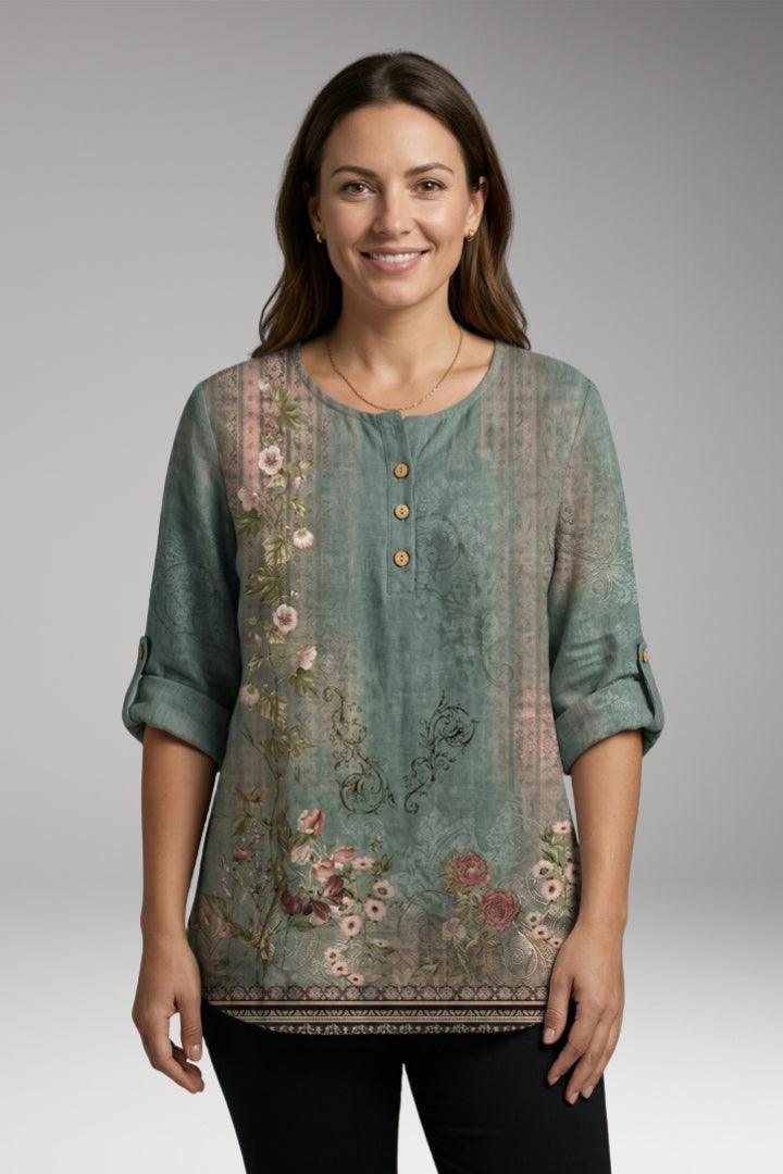Women’s Blouse with Round Neck and Button Detail