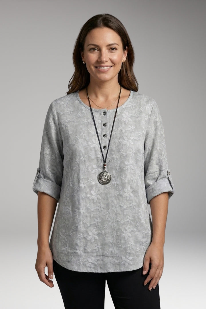 Women’s Blouse with Round Neck and Button Detail