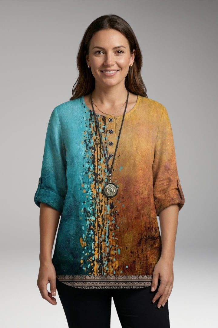 Women’s Blouse with Round Neck and Button Detail