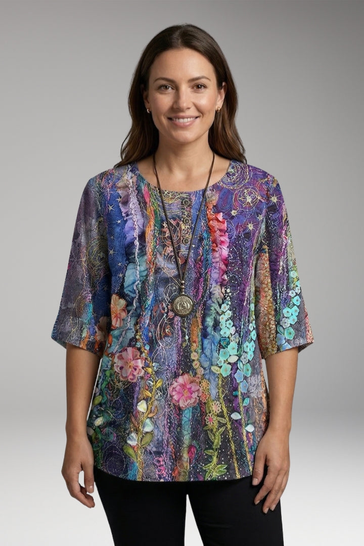 Women’s Blouse with Round Neck and Button Detail