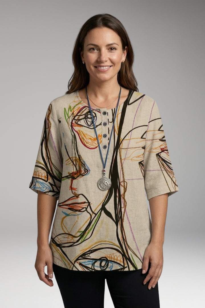 Women’s Blouse with Round Neck and Button Detail