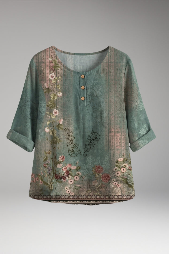 Women’s Blouse with Round Neck and Button Detail