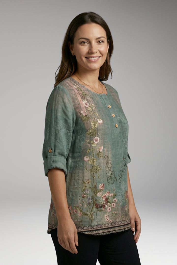 Women’s Blouse with Round Neck and Button Detail