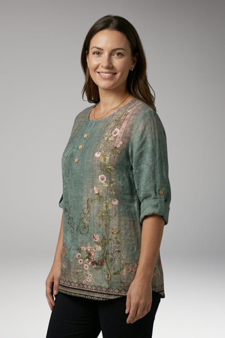 Women’s Blouse with Round Neck and Button Detail