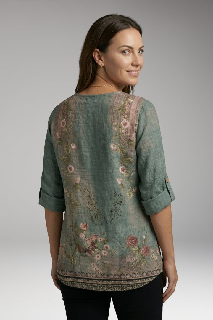 Women’s Blouse with Round Neck and Button Detail