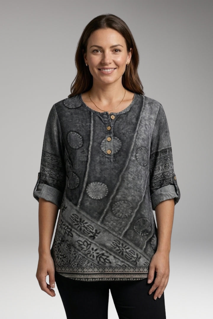 Women’s Blouse with Round Neck and Button Detail