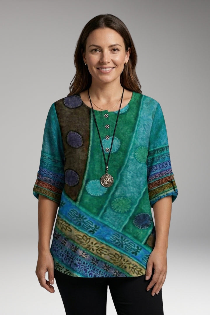 Women’s Blouse with Round Neck and Button Detail