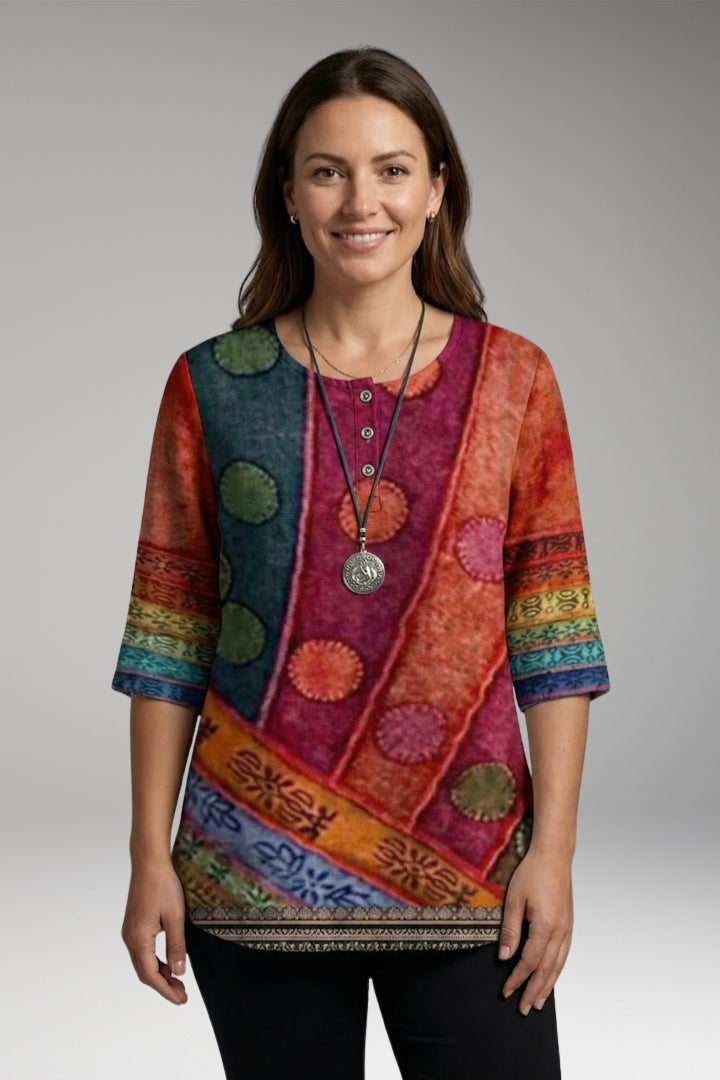 Women’s Blouse with Round Neck and Button Detail