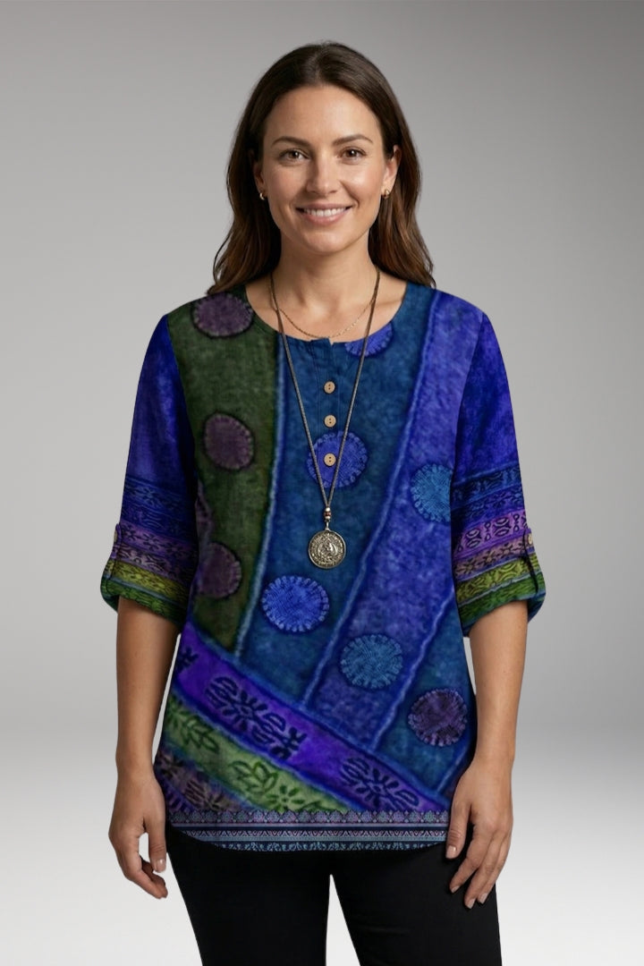 Women’s Blouse with Round Neck and Button Detail