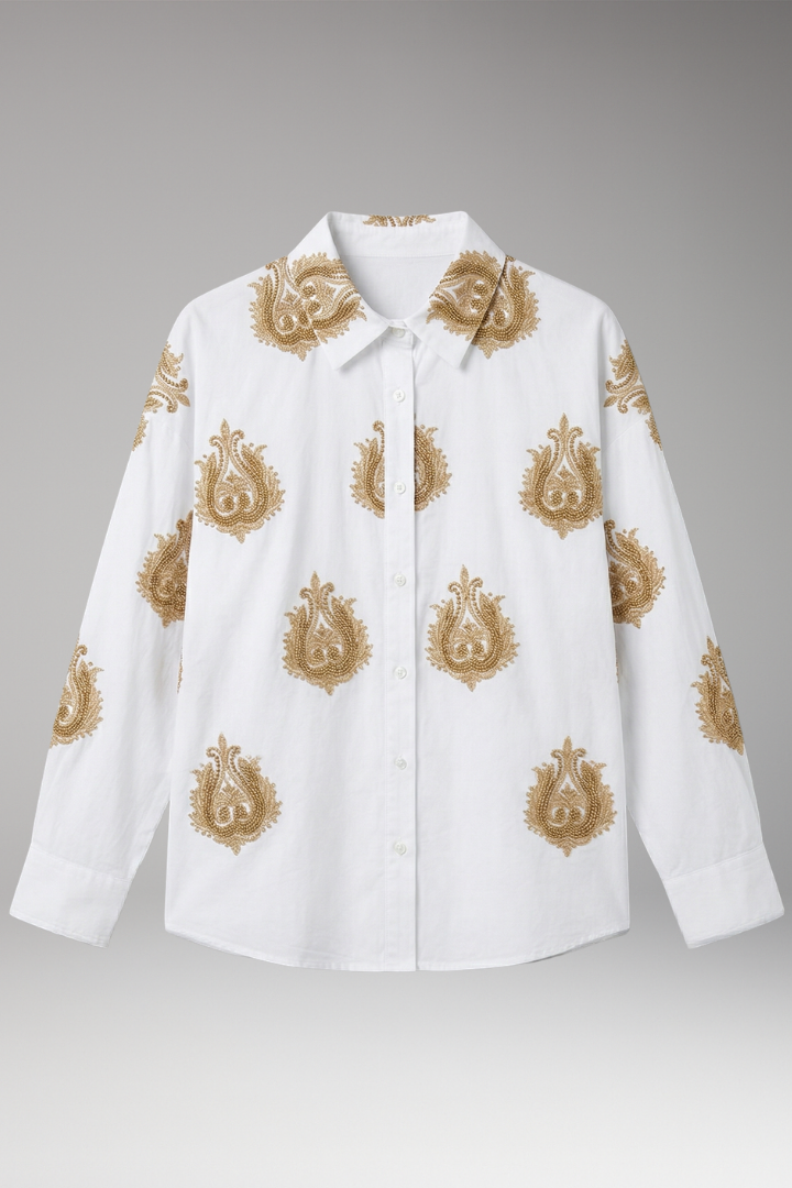 Women’s Blouse with Round Neck and Printed Surface