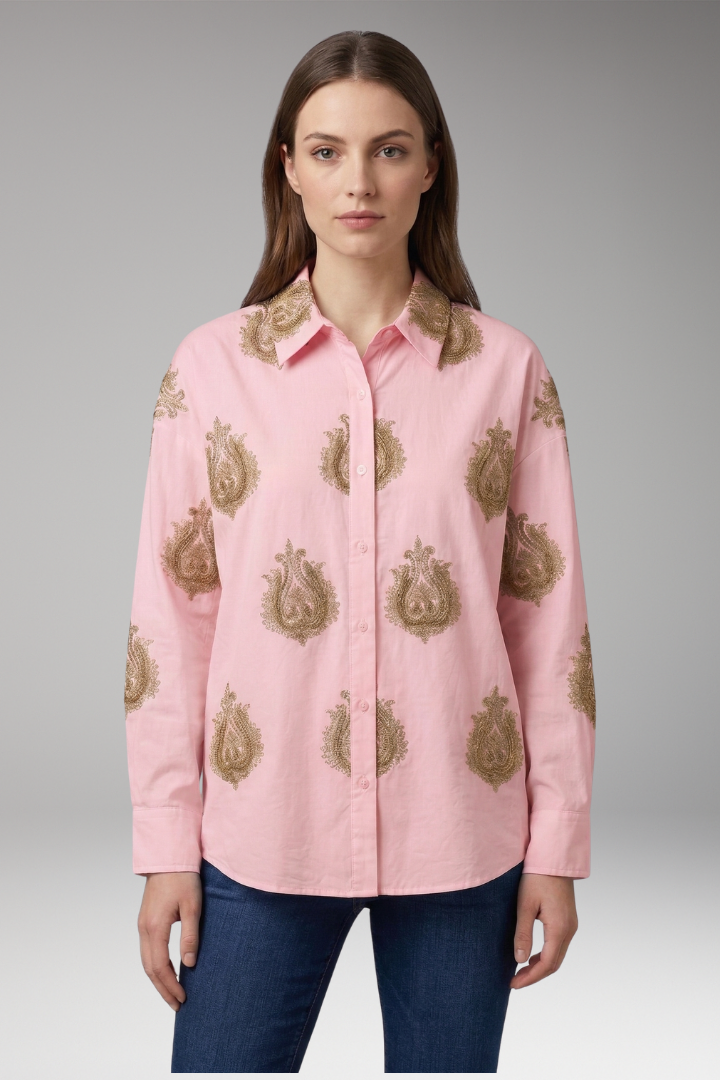 Women’s Blouse with Round Neck and Printed Surface