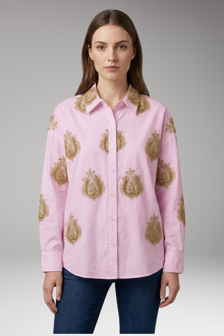 Women’s Blouse with Round Neck and Printed Surface