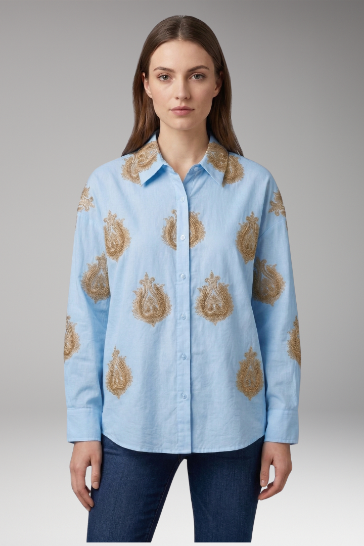 Women’s Blouse with Round Neck and Printed Surface