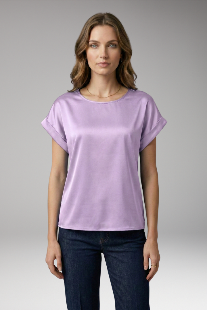 Women's Blouse with Round Neckline and Dropped Sleeves