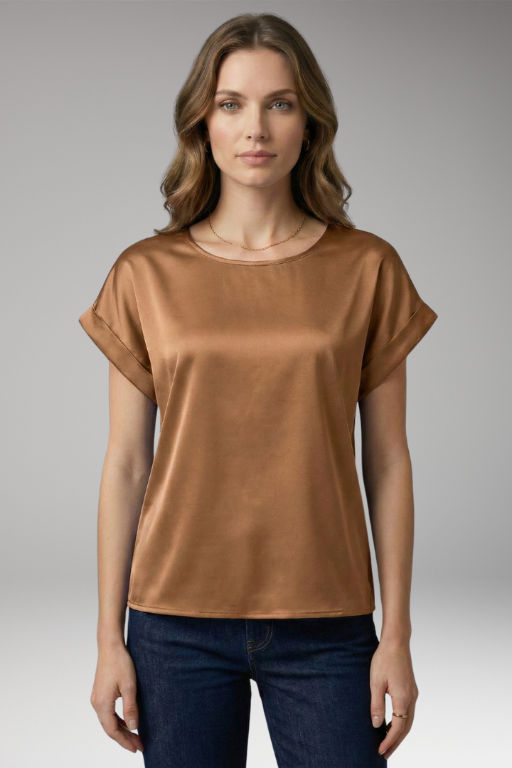 Women's Blouse with Round Neckline and Dropped Sleeves