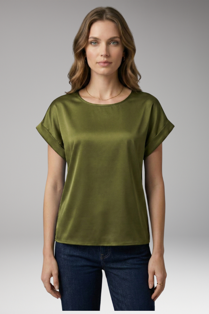 Women's Blouse with Round Neckline and Dropped Sleeves