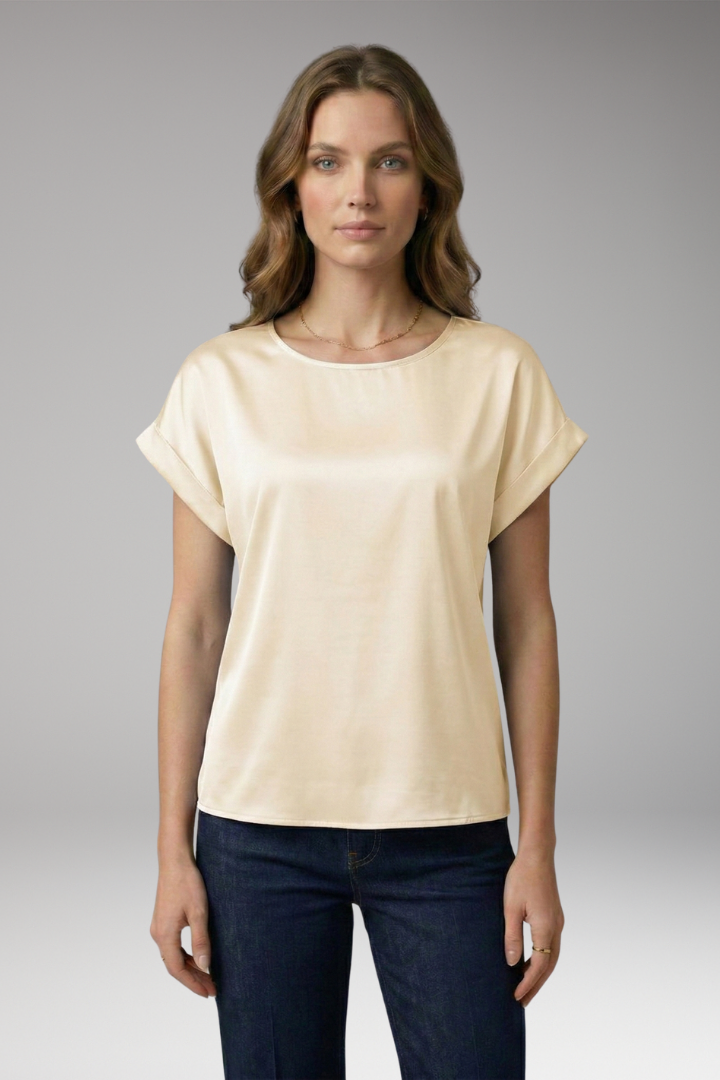 Women's Blouse with Round Neckline and Dropped Sleeves