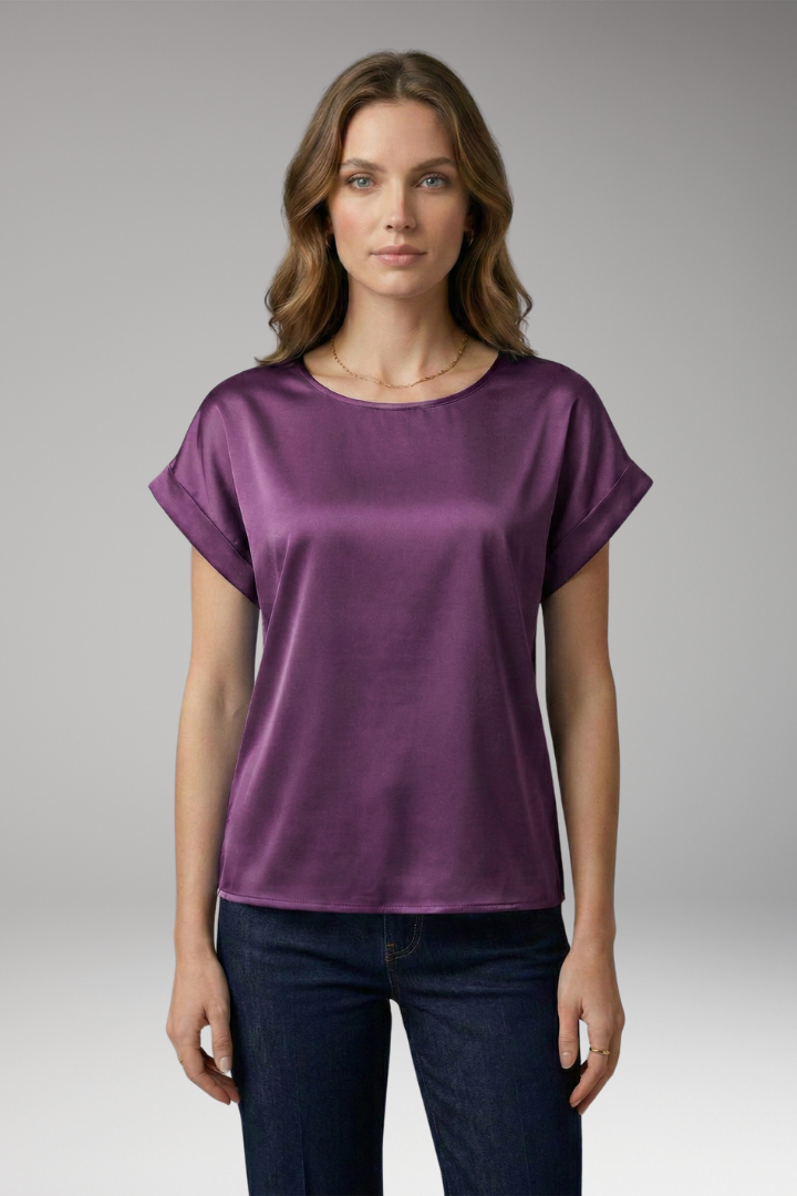 Women's Blouse with Round Neckline and Dropped Sleeves