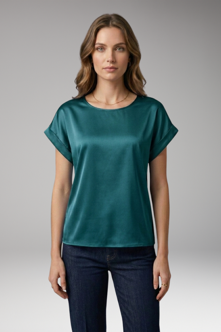 Women's Blouse with Round Neckline and Dropped Sleeves