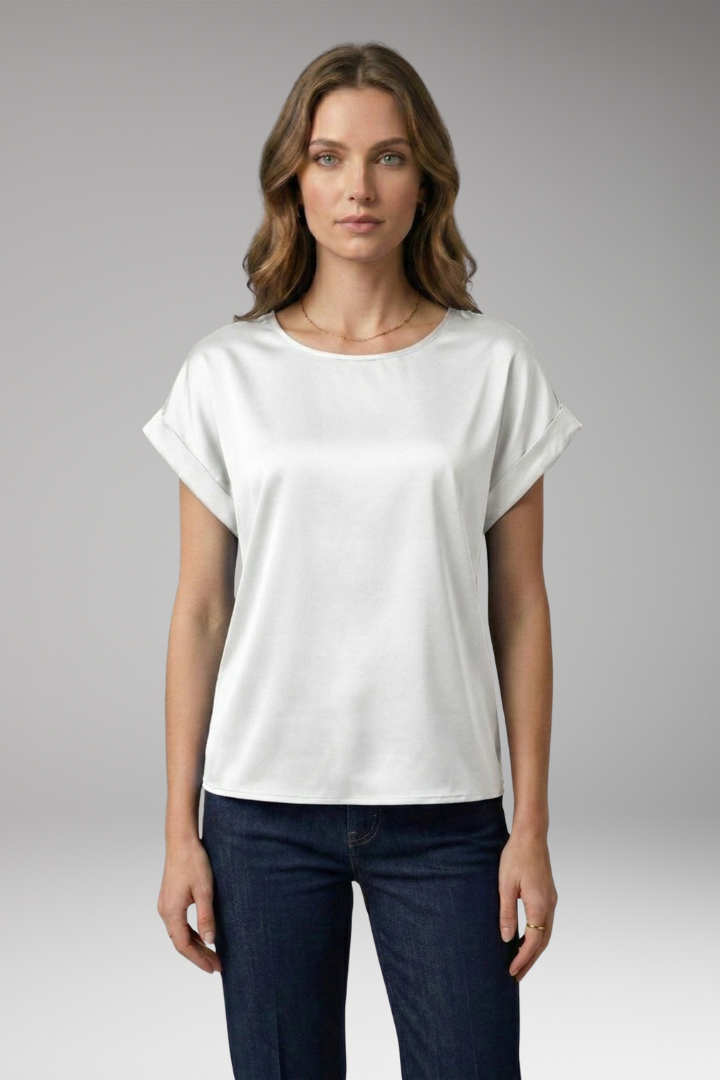 Women's Blouse with Round Neckline and Dropped Sleeves