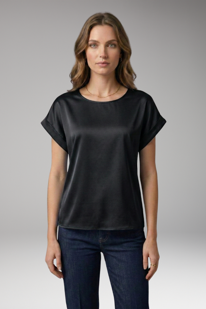 Women's Blouse with Round Neckline and Dropped Sleeves