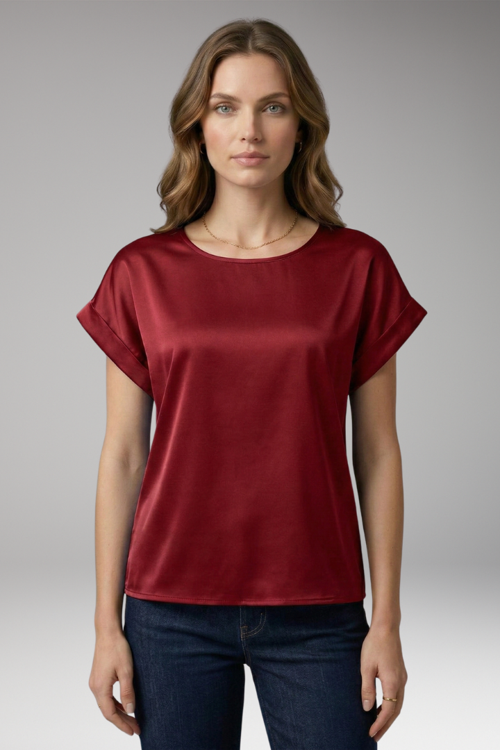 Women's Blouse with Round Neckline and Dropped Sleeves