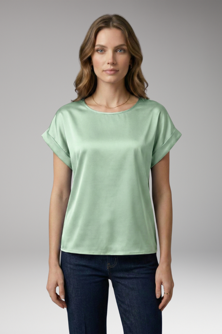 Women's Blouse with Round Neckline and Dropped Sleeves