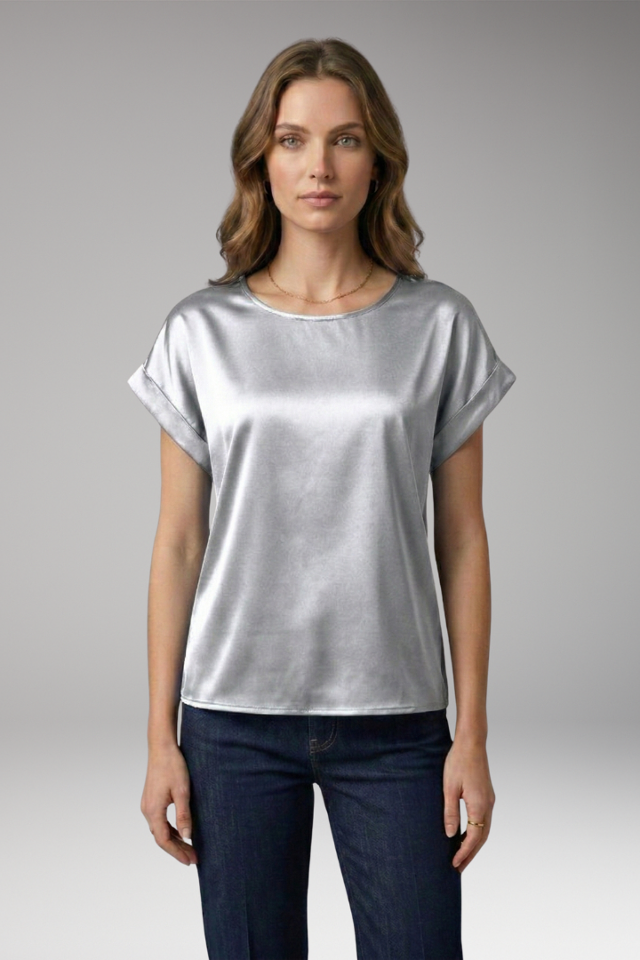 Women's Blouse with Round Neckline and Dropped Sleeves
