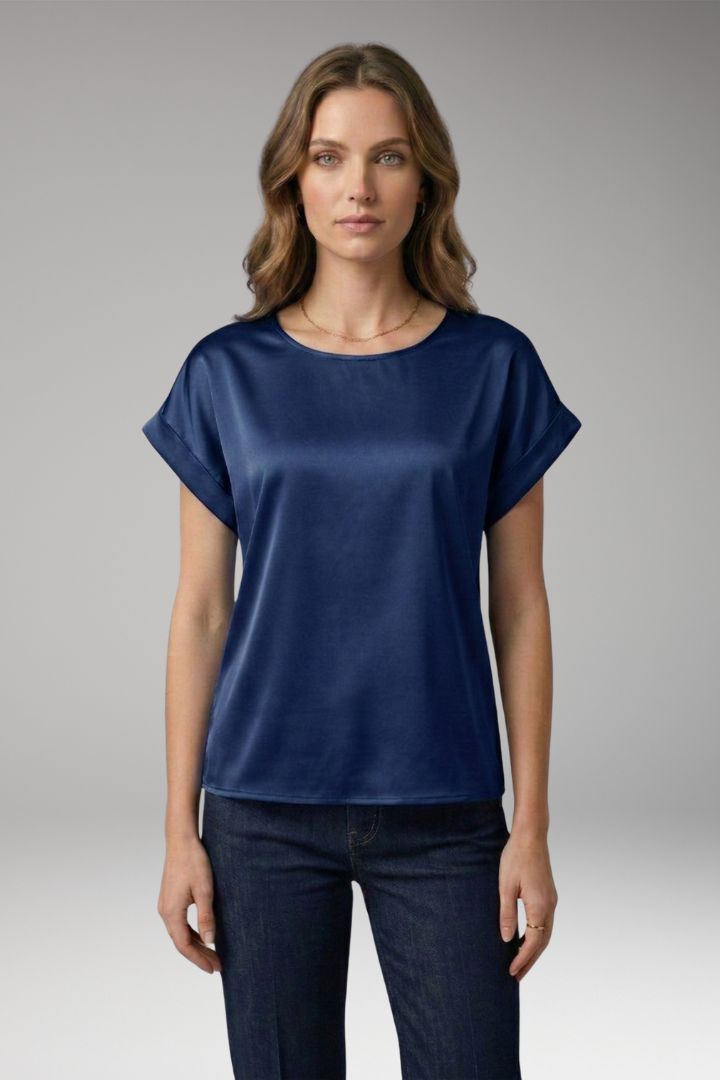 Women's Blouse with Round Neckline and Dropped Sleeves
