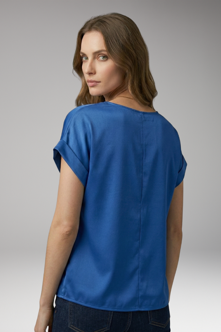 Women's Blouse with Round Neckline and Dropped Sleeves