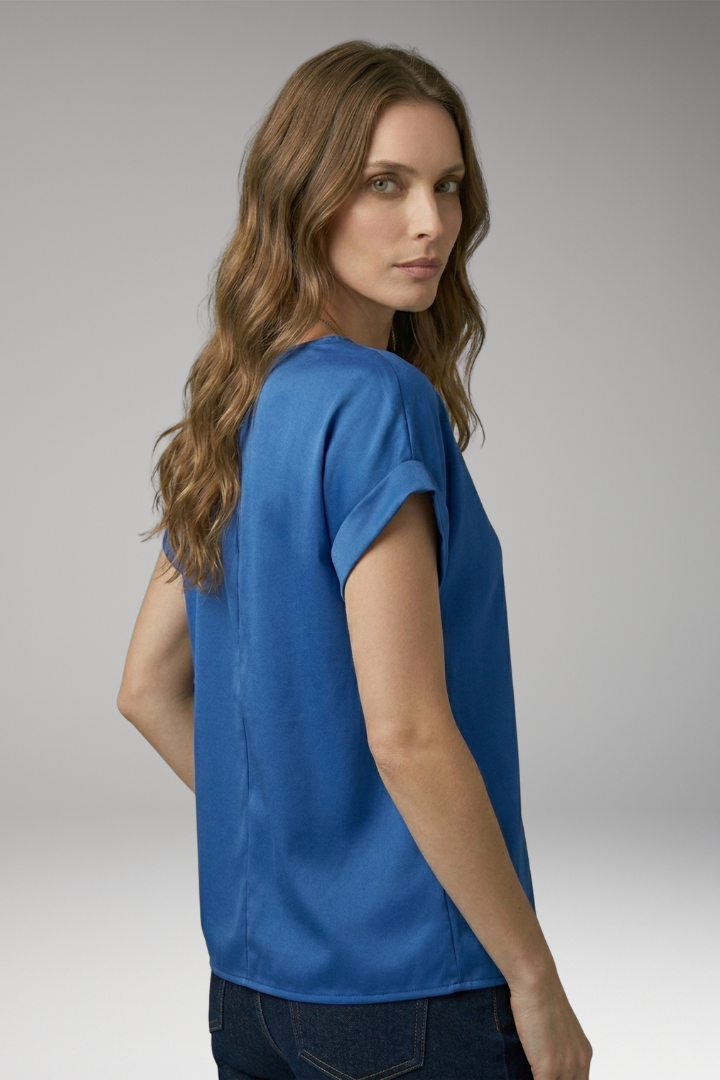 Women's Blouse with Round Neckline and Dropped Sleeves