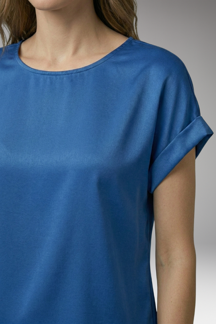 Women's Blouse with Round Neckline and Dropped Sleeves