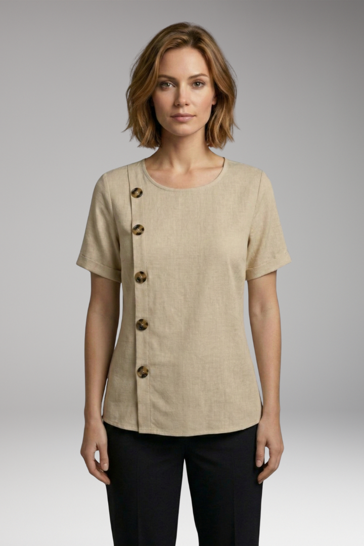 Women’s Blouse with Round Neckline and Side Buttons
