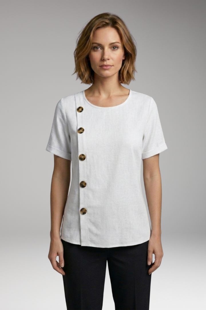Women’s Blouse with Round Neckline and Side Buttons