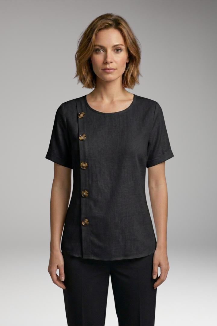 Women’s Blouse with Round Neckline and Side Buttons