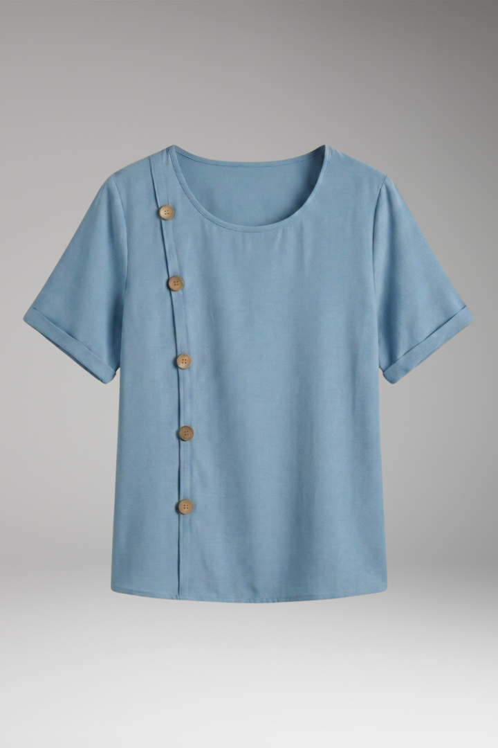 Women’s Blouse with Round Neckline and Side Buttons
