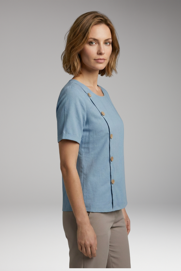 Women’s Blouse with Round Neckline and Side Buttons