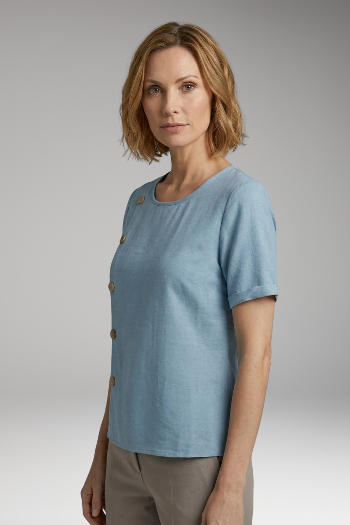 Women’s Blouse with Round Neckline and Side Buttons