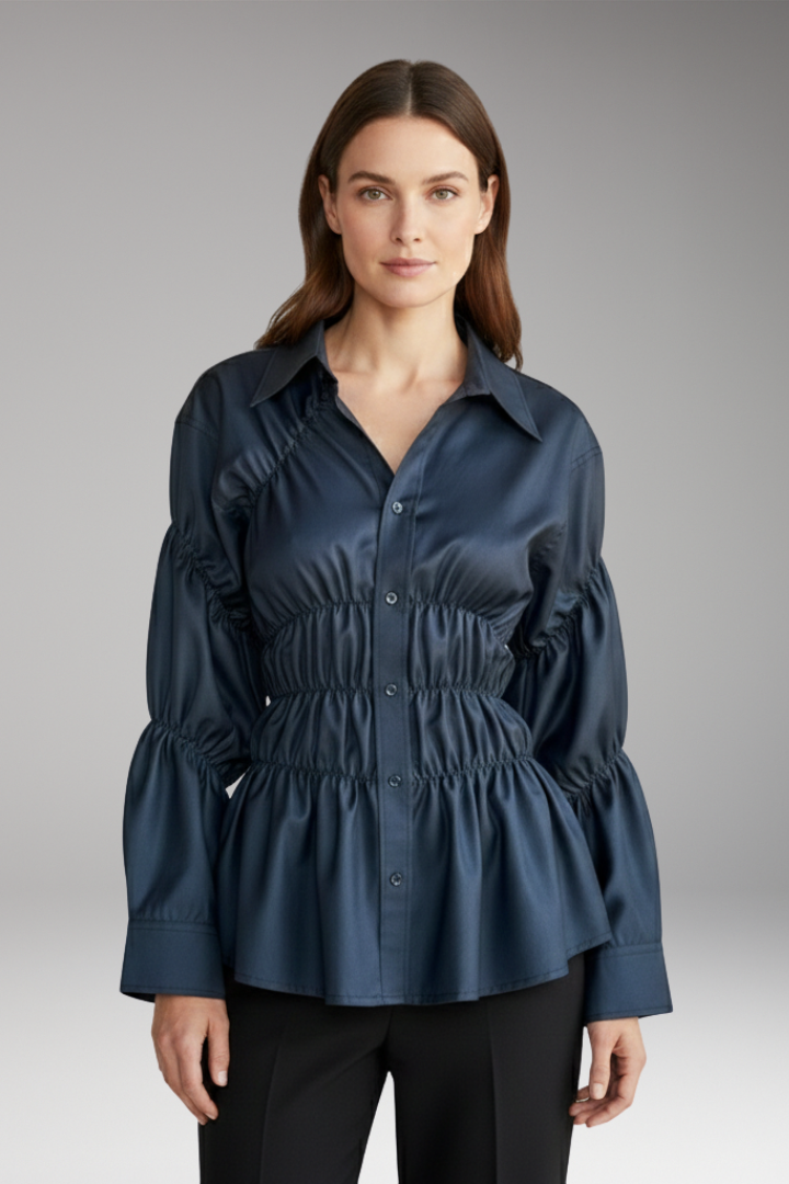 Women's Blouse with Ruching Detail and Relaxed Fit