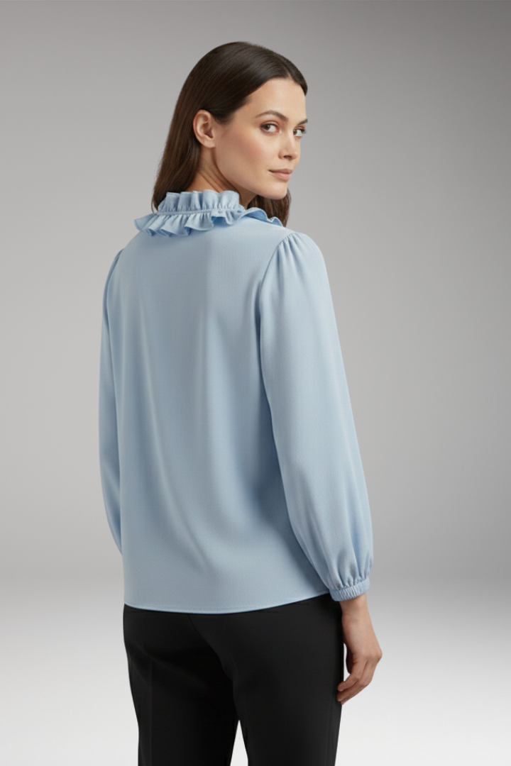 Women’s Blouse with Ruffle V-Neck and Long Sleeves