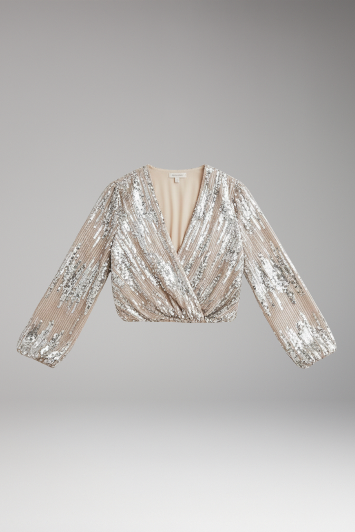 Women’s Blouse with Sequins and V‑Neck